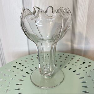 Vintage Clear Glass Crimped Ruffled Footed Vase 6"